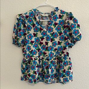 Floral Women's Top with Blue and Pink Accents